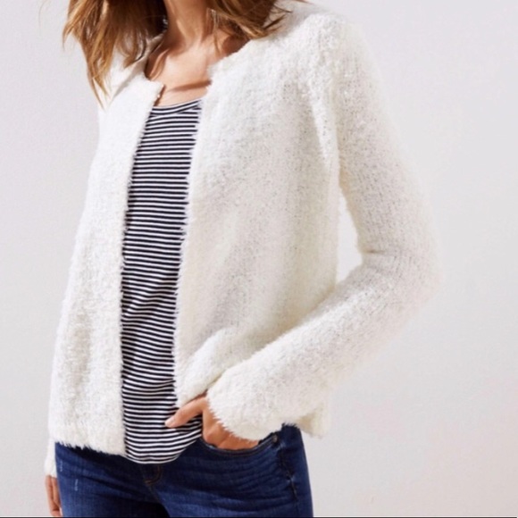 Loft Offwhite Fuzzy Cardigan Sweater 